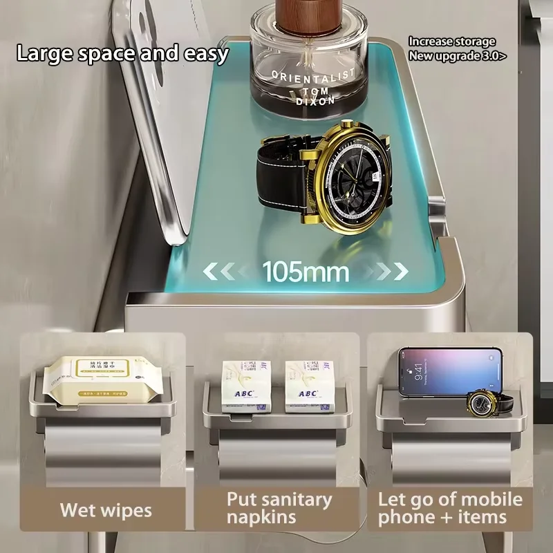 Toilet Paper Holder Wall-Mounted Toilet Paper Roll Holder Tissue Hanger Space Saving Storage Organizer Bathroom Accessories