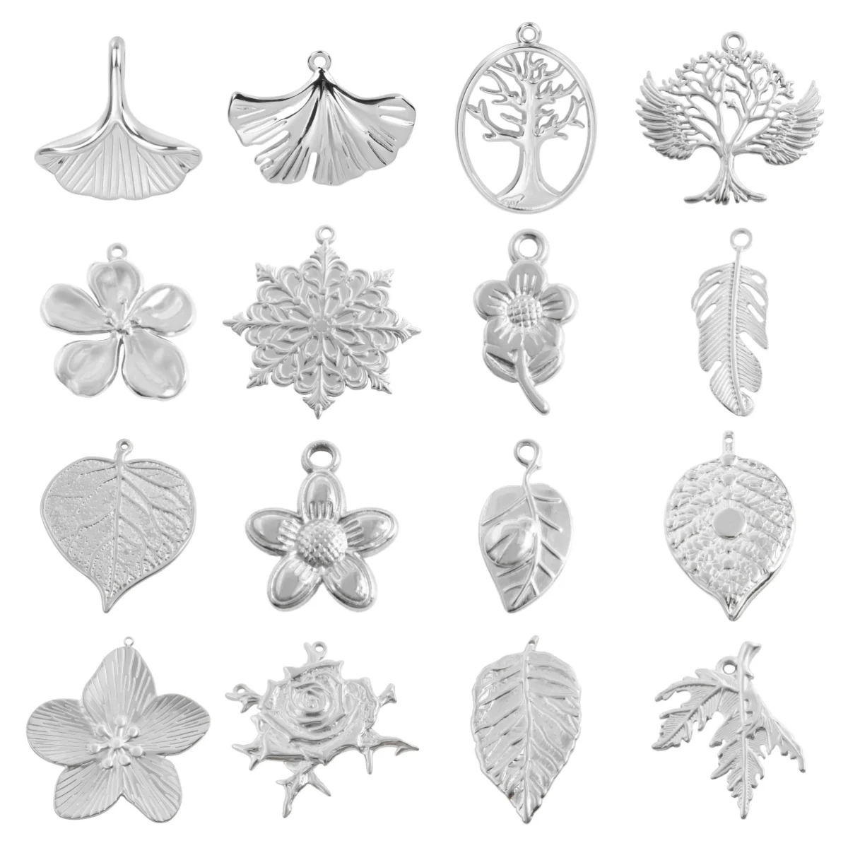 6pcs No Fade Rustproof Plant Leaves Big Rose Flower Charms Personality Life Tree Maple Leaf Stainless Steel Pendants DIY Jewelry