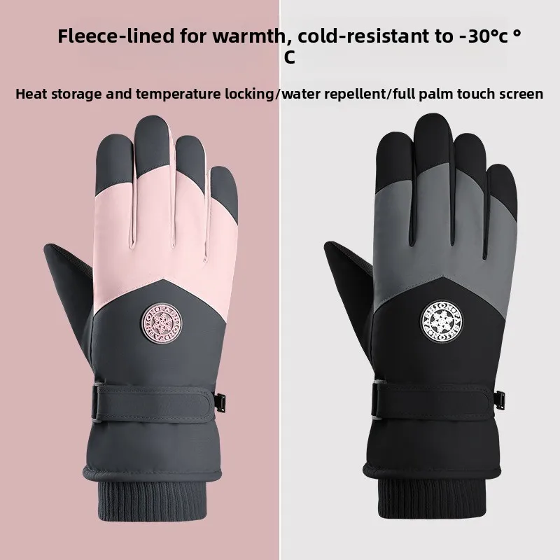ถุงมือสกีฤดูหนาว หน้าจอสัมผัสได้ ผ้าฟลีซหนา อุ่น สำหรับขี่กลางแจ้ง ปีนเขา ถุงมือคู่รัก ถุงมืออุ่น
