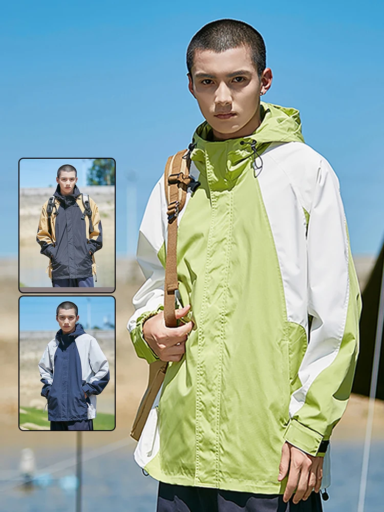 

Мужская повседневная спортивная куртка-ветровка для активного отдыха, осенняя, с капюшоном на молнии, из полиэфирного волокна