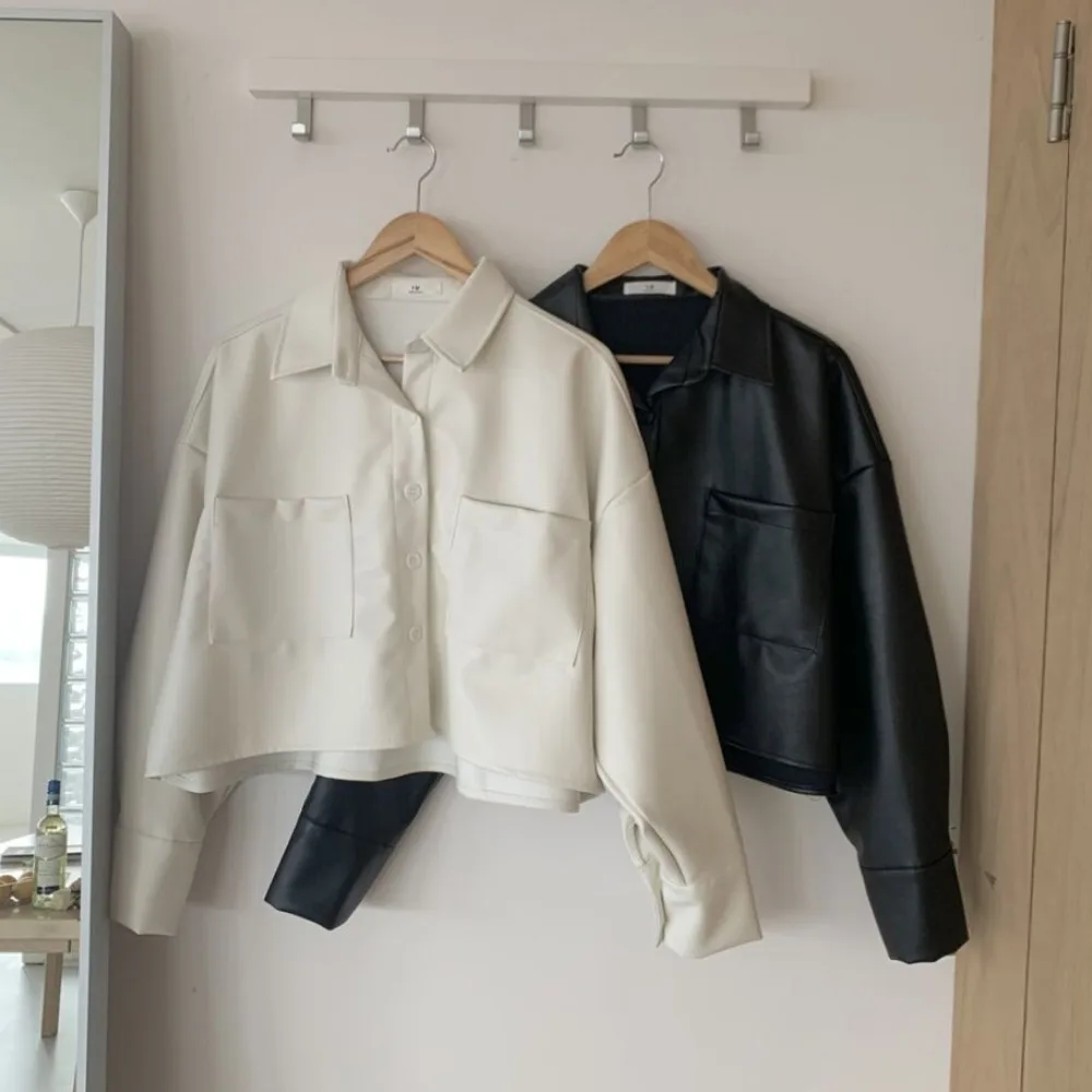 أنيقة ort المرأة الجلود Jaet عارضة Faion ربيع الخريف كيت زر واحد الرجعية تنوعا تصميم بسيط أعلى