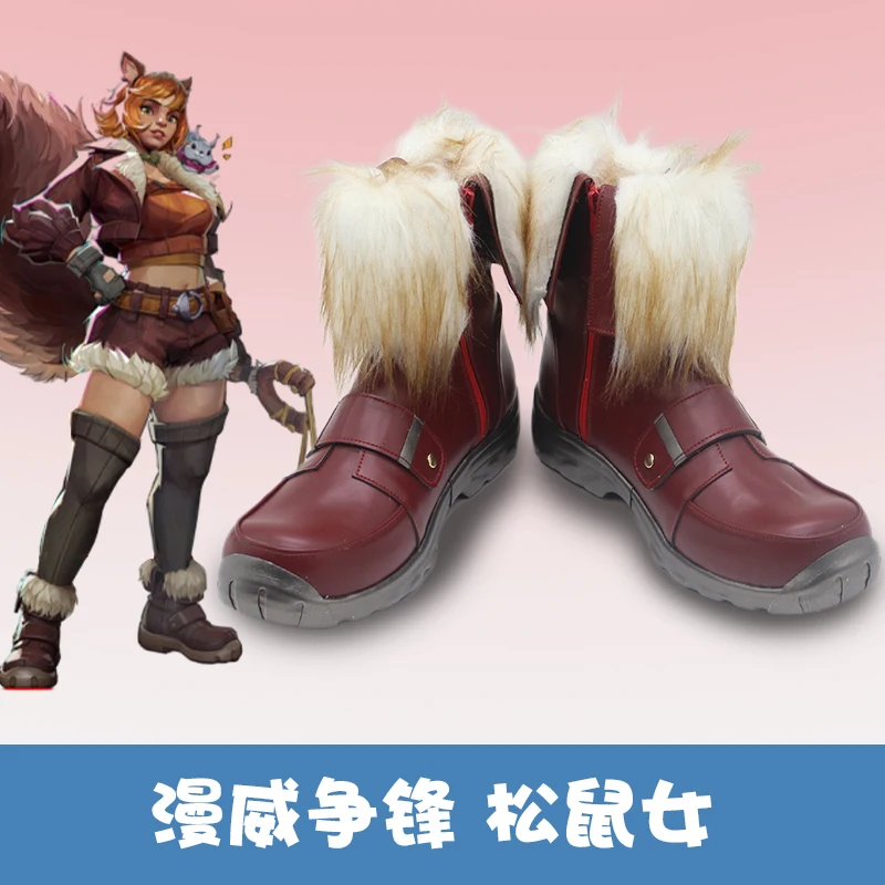 

Game Mavel Contest of Champions Squirrel Girl Doreen Allene Green Cosplay Costume Shoes Handmade Faux Leather Boots
