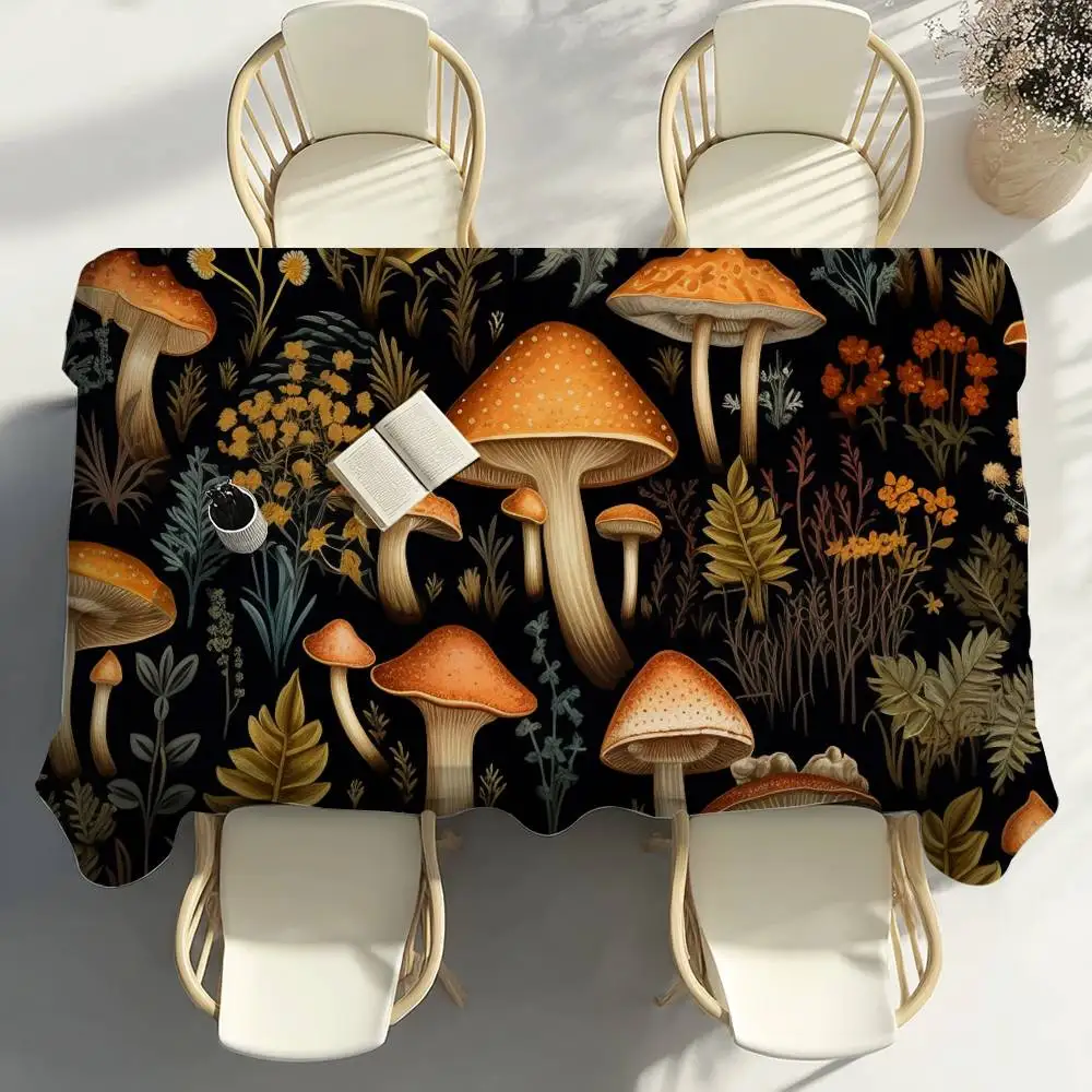 Retro Moth Mushroom Table Cloth Party Decor Dining Room Home Kitchen Patios Waterproof Stain-Proof Table Cloth