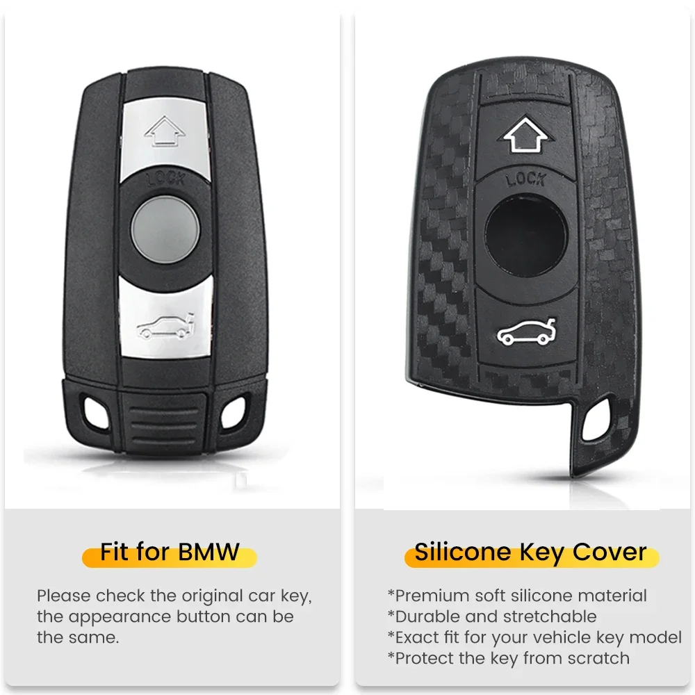 KEYYOU Carbon Fiber Key Case For BMW X1 X5 3 5 Series E90 E91 E92 E60 Silicone Cover