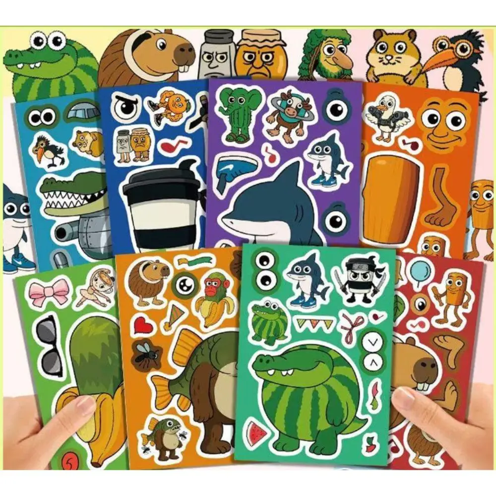 8/40Sheets Abstract Animal Make a Face Puzzle Stickers Tung Tung Sahur Italian Brainrot Animals Decal Assemble Jigsaw Kid Toys