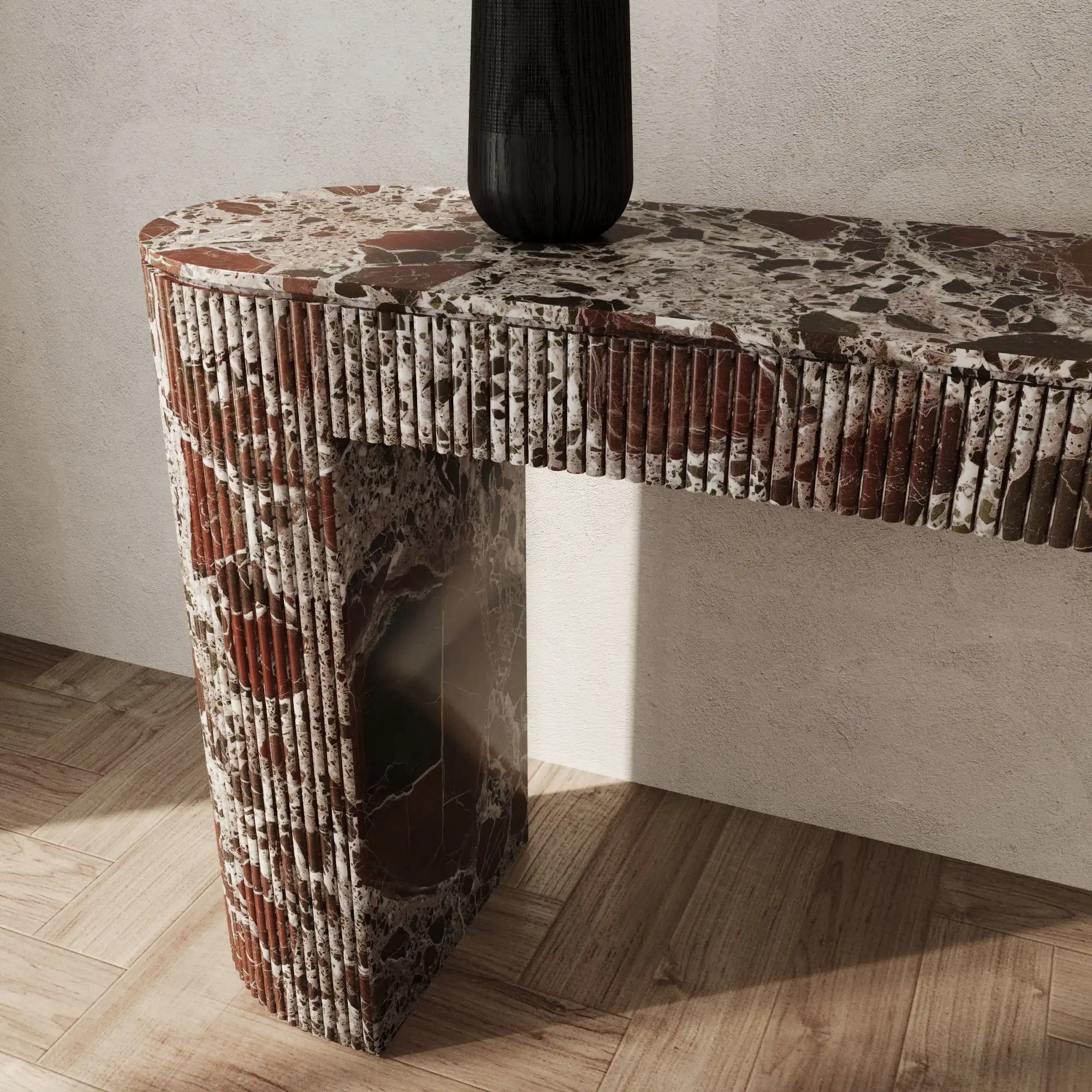 &d FURNITURE Table console en marbre cannelé Ballagio Rosso Levanto