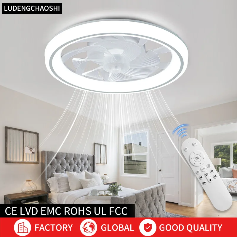 48cm Deckenventilator mit Licht, Dünner Geräuscharmer Deckenventilator mit Fernbedienung, Stufenlose Dimmung, 6-Stufen-Einstellung, für Schlafzimmer und Wohnzimmer