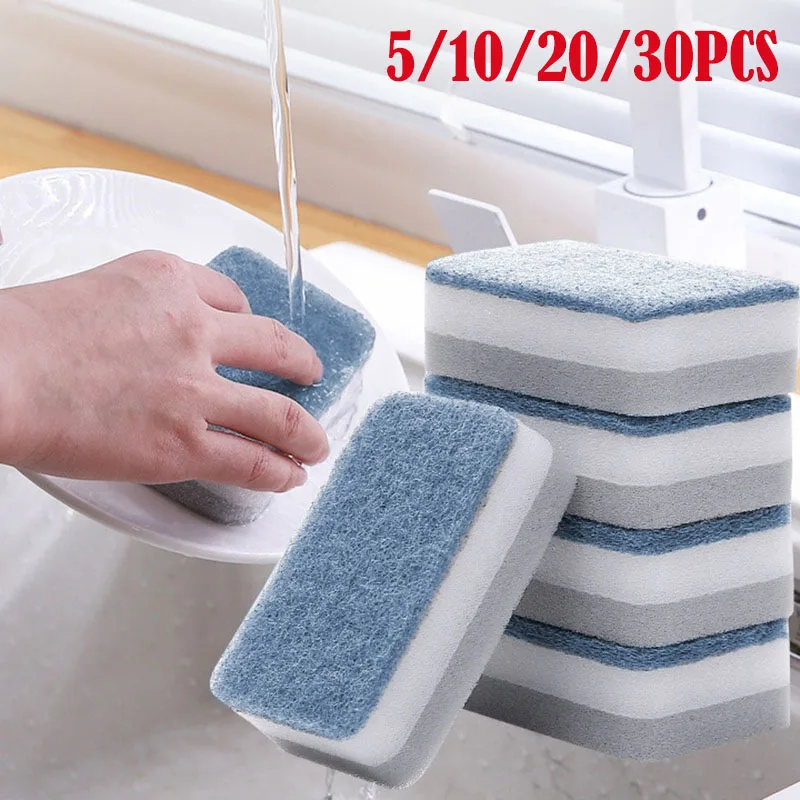 

5/20/30PC Home Double-sided Sponge Wipe Gray Dirt-resistant Scouring Pad Kitchen Stain Sponge Wipe Professional Cleaning Supplie