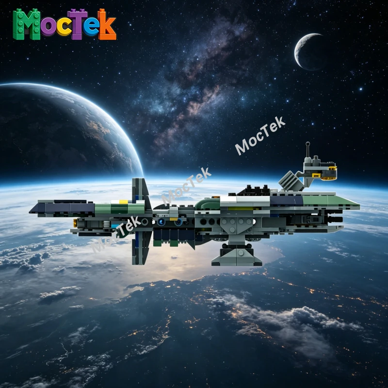 

Military Sci-Fi Spaceship MOC Blocks Retro Space Cruiser Craft Small Particle Bricks Galaxy Scene Layout Decor Ornament