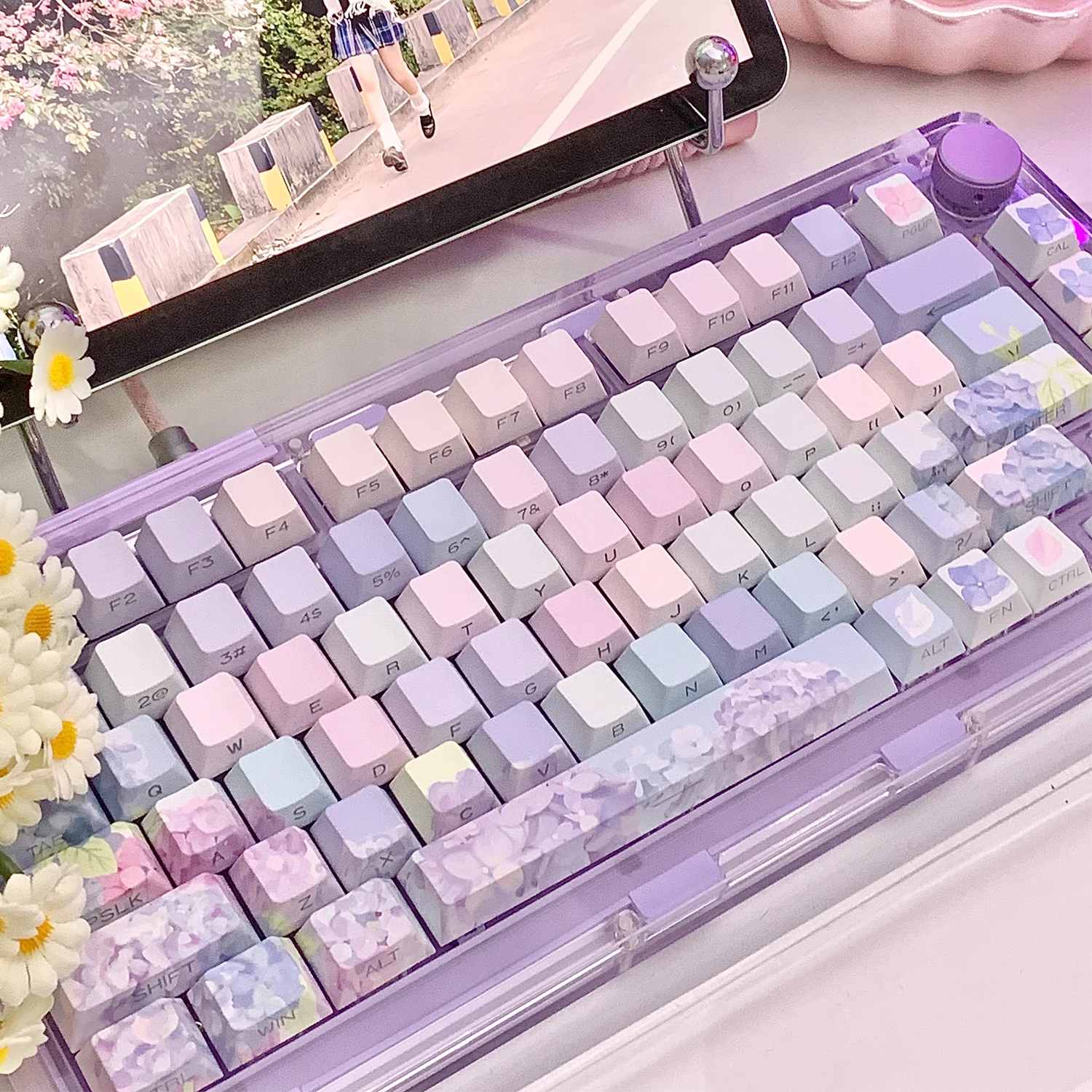 130 Keys Summer Flowers Theme Keycaps Side Print Cherry Profile PBT Dye Sublimation Caps For MX Switches Mechanical Keyboard