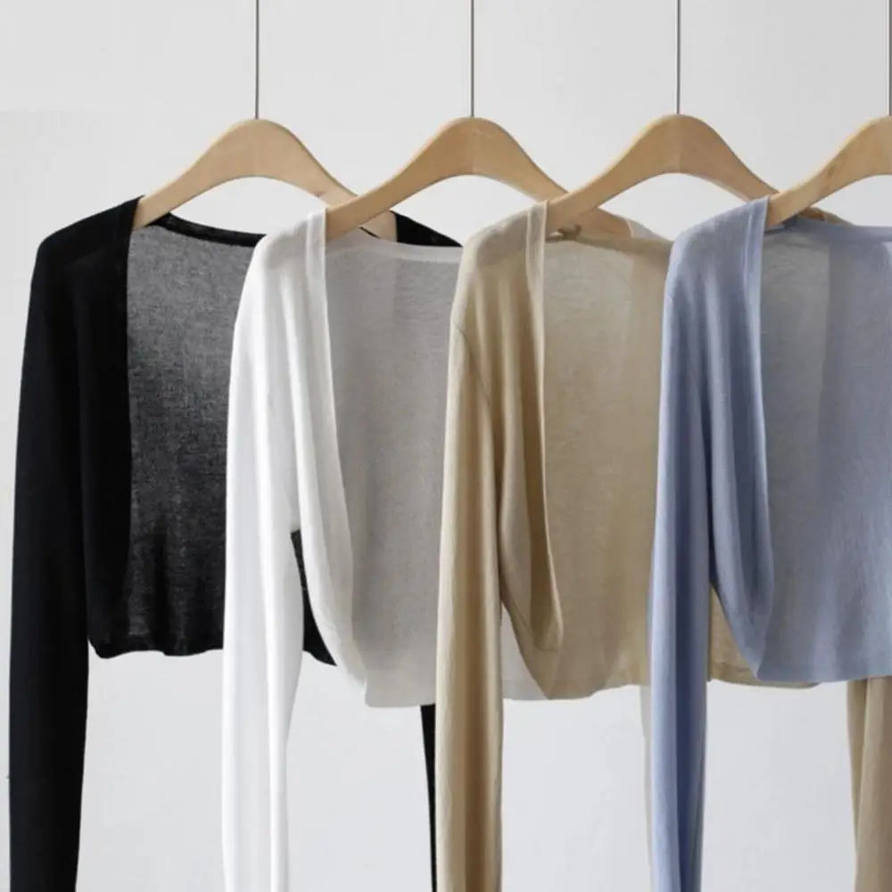 Women Tencel Knitted Cardigan Summer Thin Shrug Elegant Office Shawl Breathable Soft Knitwear Airy Casual Summer Cover Up