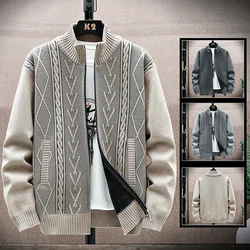 Fashion Mens Zip Sweaters Fleece-lined Cardigan Casual Men's Knitted Sweater Coat Autumn Winter