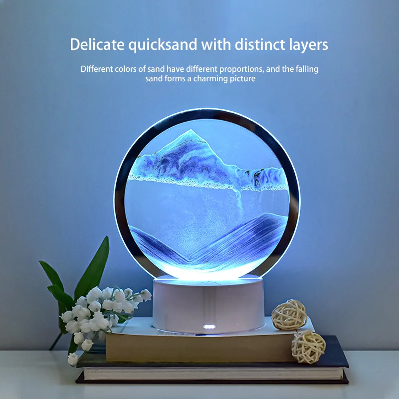 LED RGB Sand Painting Table Lamp Flowing Hourglass Desktop Ornament 3D Sandscape Lamp Suitable for Desk Bedroom Bedside Lamp