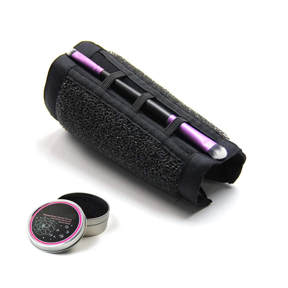 ที่วางแปรงแต่งหน้าแบบปรับได้ สีดำ ทำจากนีโอพรีน สำหรับแปรงทำความสะอาดอายแชโดว์ ป้องกันเหงื่อ อุปกรณ์จัดระเบียบแปรงแต่งหน้า