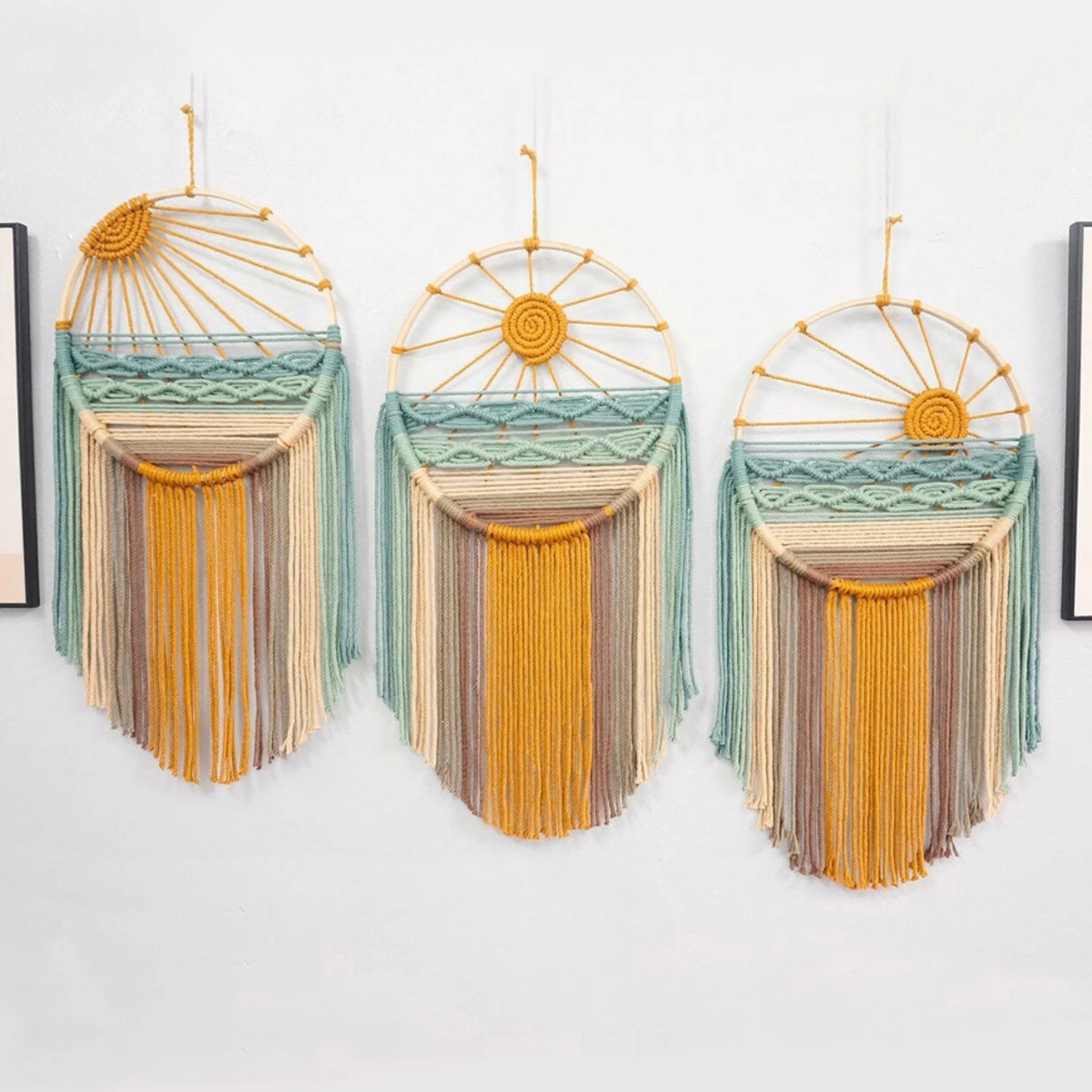 Bohemian Sunset Macrame Wall Hanging - Featuring a Dreamcatcher Design - Perfect for Decorating a Background Wall Or Headboard