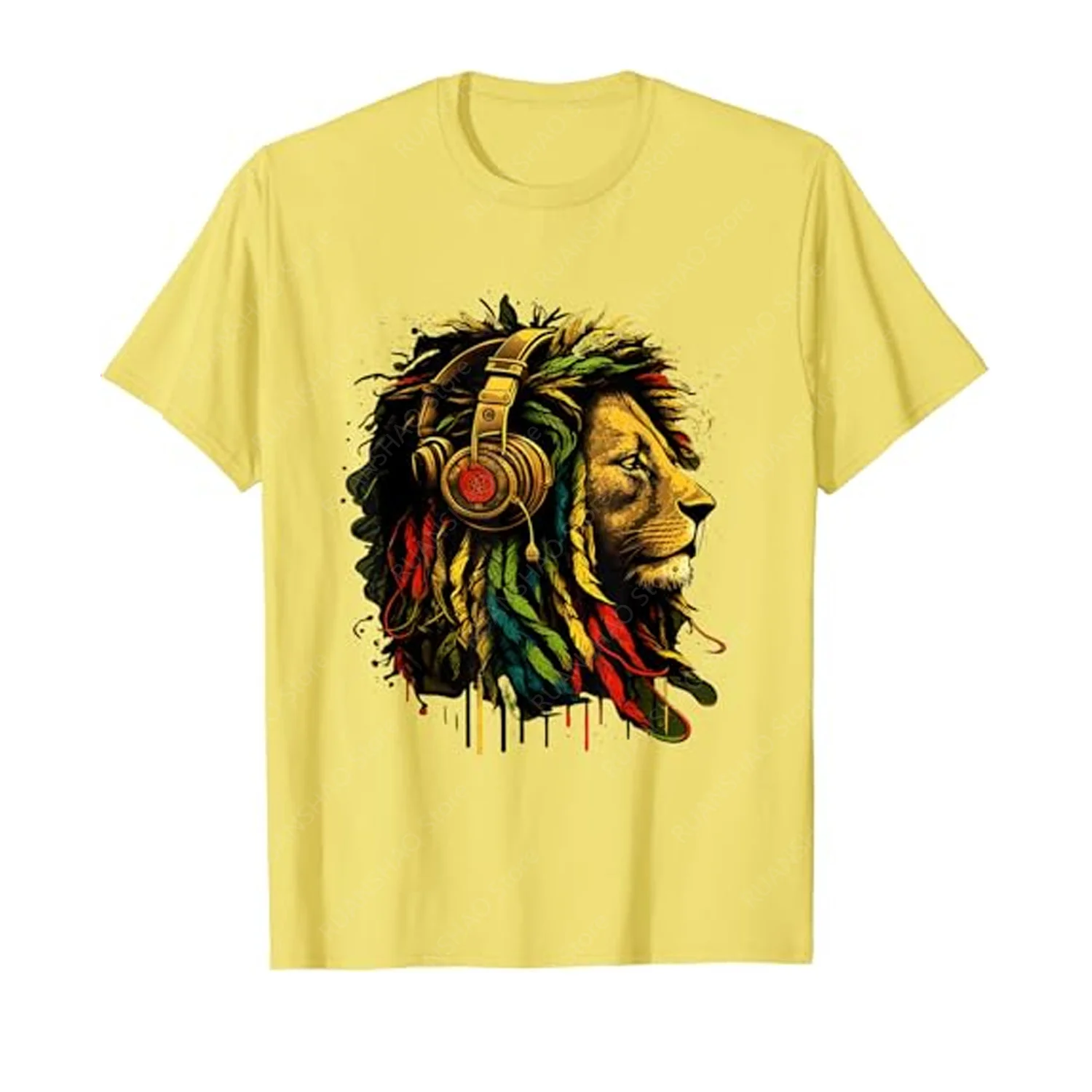 24-25 Trend Style Hip-Hop T-shirt Reggae Lion Rasta Rastafari Comfort Cotton Top Man and Women Hip-Hop Culture Print Fashion Tee