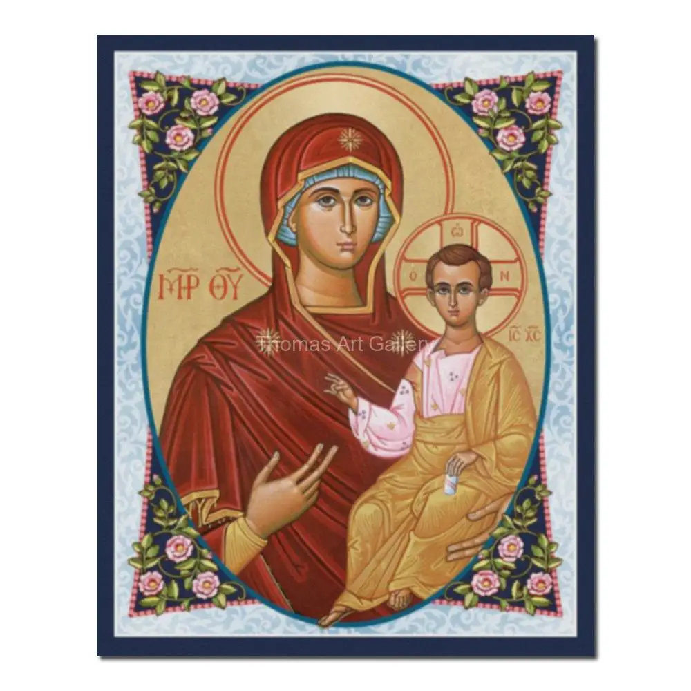 Theotokos Virgin Mary Icon Canvas Print HD Greek Orthodox Mother of God Byzantine Art Large Religious Wall Decor for Home Chapel