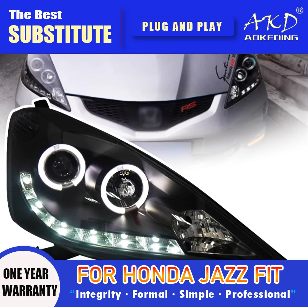 

AKD Фара Honda Jazz Fit Светодиодная фара 2008-2010 Фары подходят для DRL Указатель поворота Дальнего света Объектив проектора «ангельский глаз»