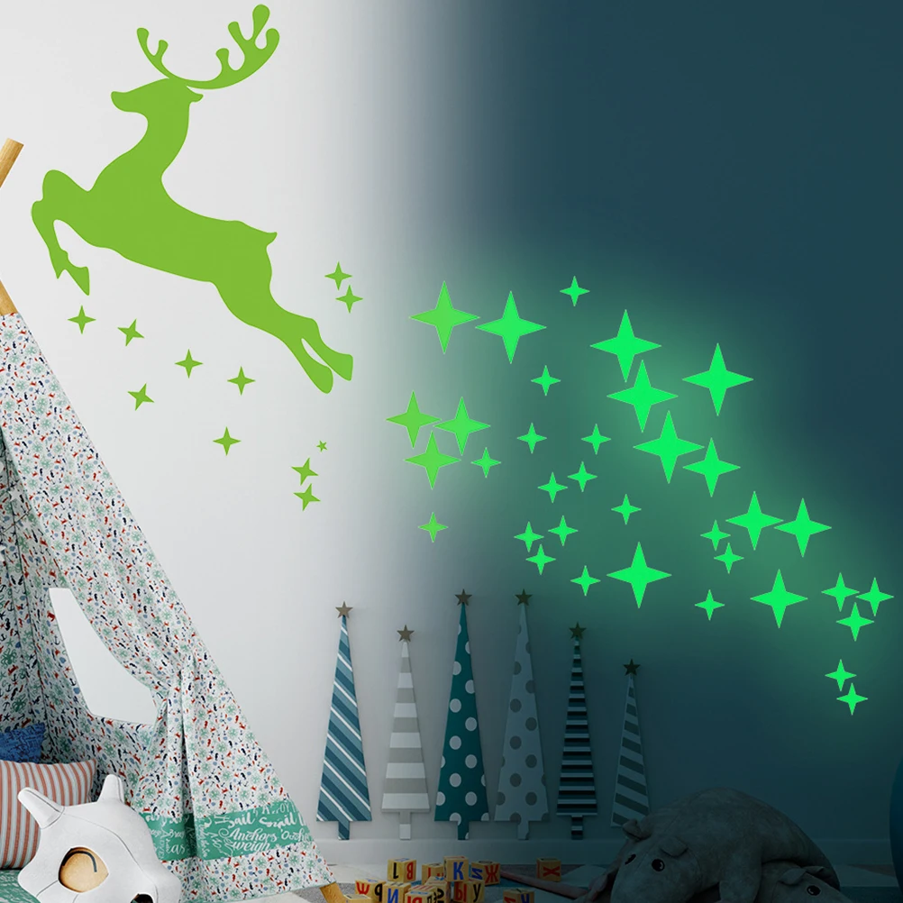 

1 Sheet Christmas Glow In The Dark Pvc Luminous Sticker Decal Green For Wall Window Glass Decor Removable Adhesive Fluorescent