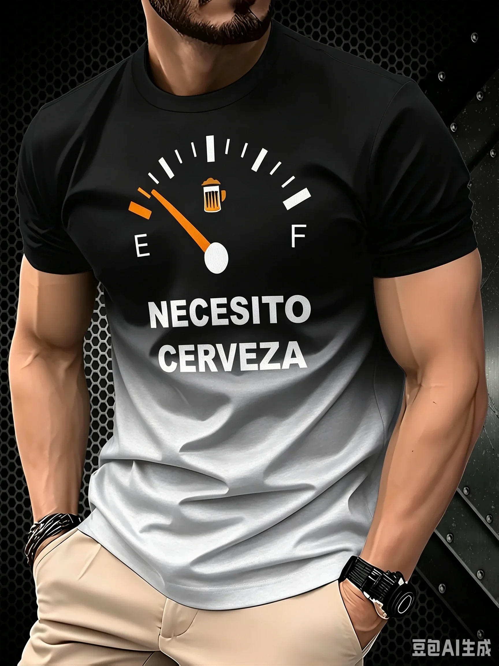 Funny Spanish Beer Lover T-shirt Gradient Blue Empty Fuel Meter With Beer Cup Graphic T Shirt 3D Print Beer Party Casual Tops