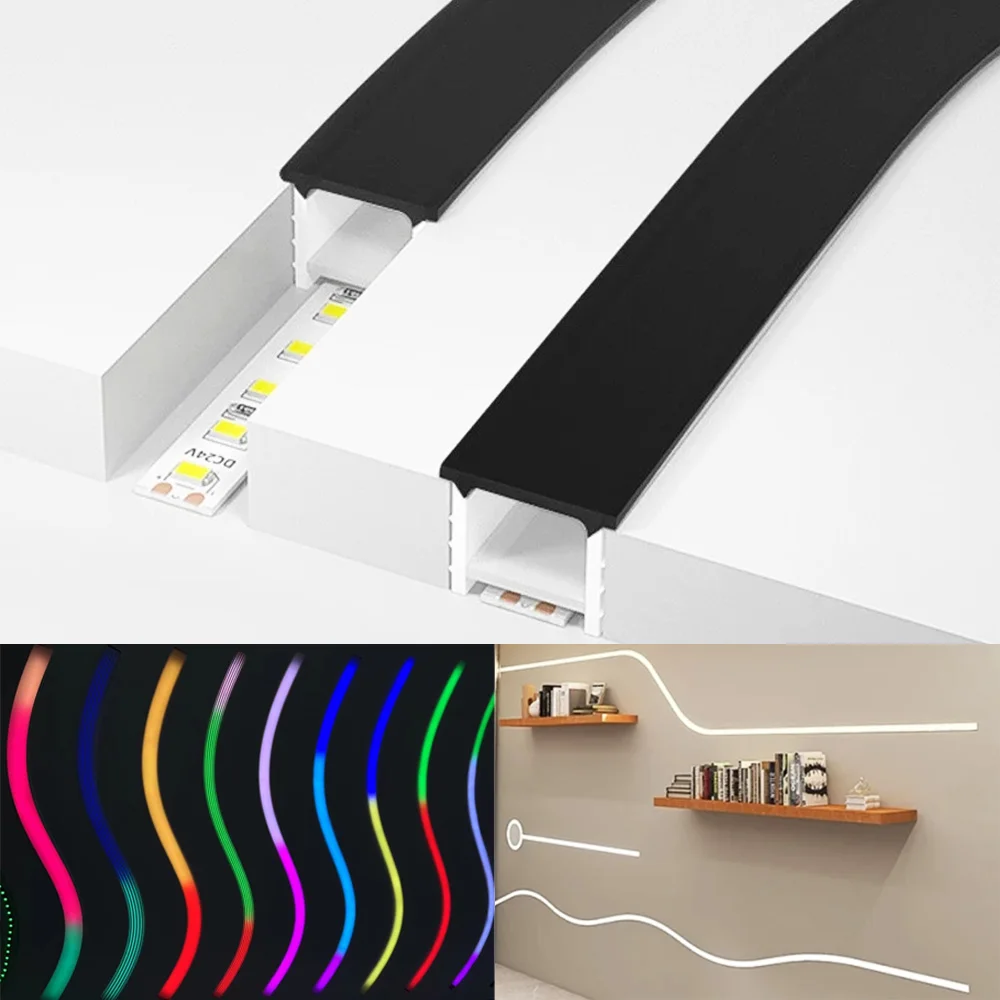 1M-10M Embedded LED Neon Rope Tube Black White Soft Recessed Silicone Diffuser Channel For 5050 COB Flexible Ribbon Strip Light