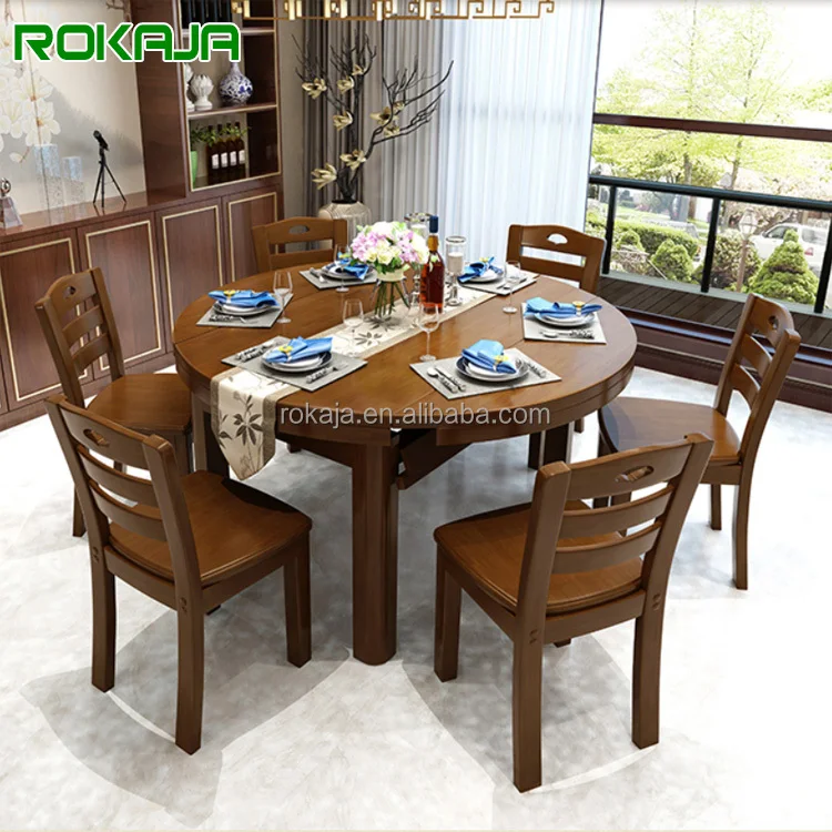 Economic Round Wooden Dining Tables Expandable Used Restaurant Dining Table And Chair Set