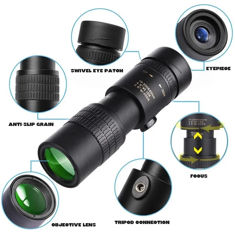 10-300X Zoom HD Powerful Binoculars Long Range Portable High Quality Professional Telescope Monocular for Hunting