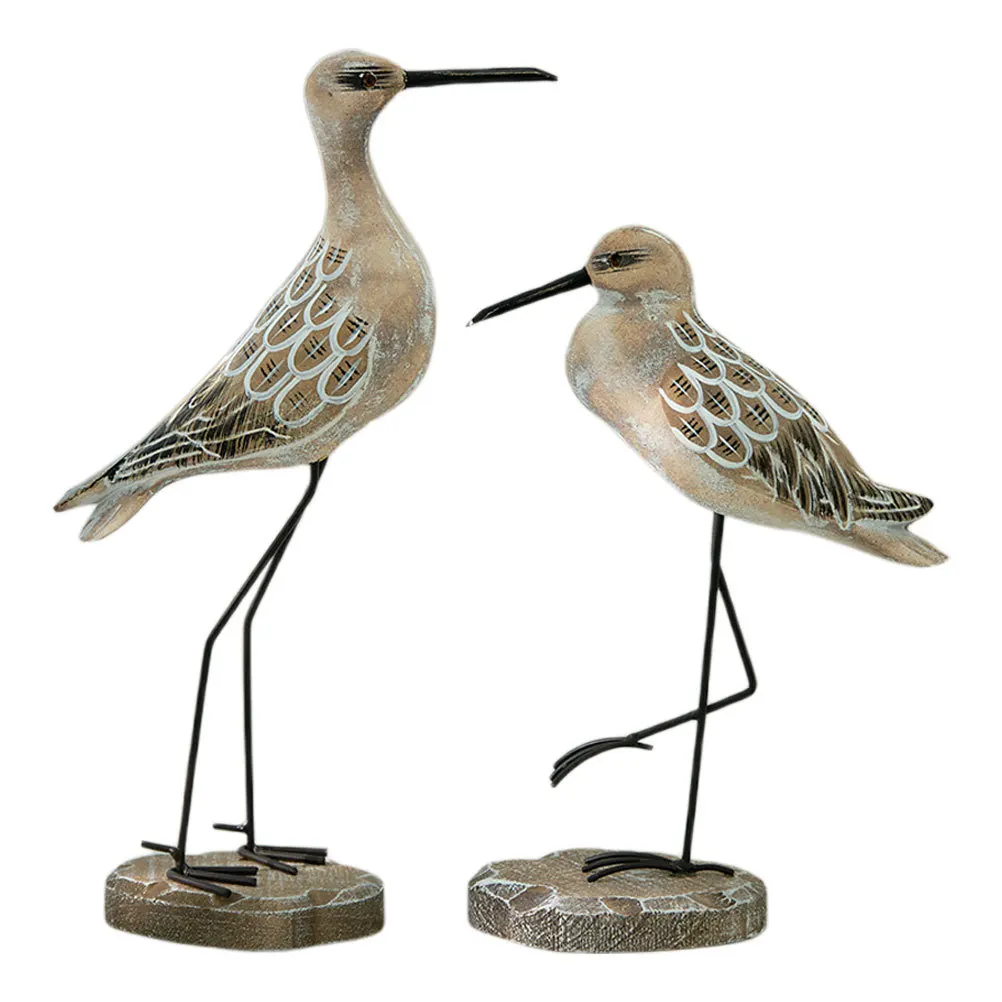 

2Pcs Vintage Seabird Sculpture Wooden Coastal Home Decor Nautical Beach Bird Statue Desktop Decoration