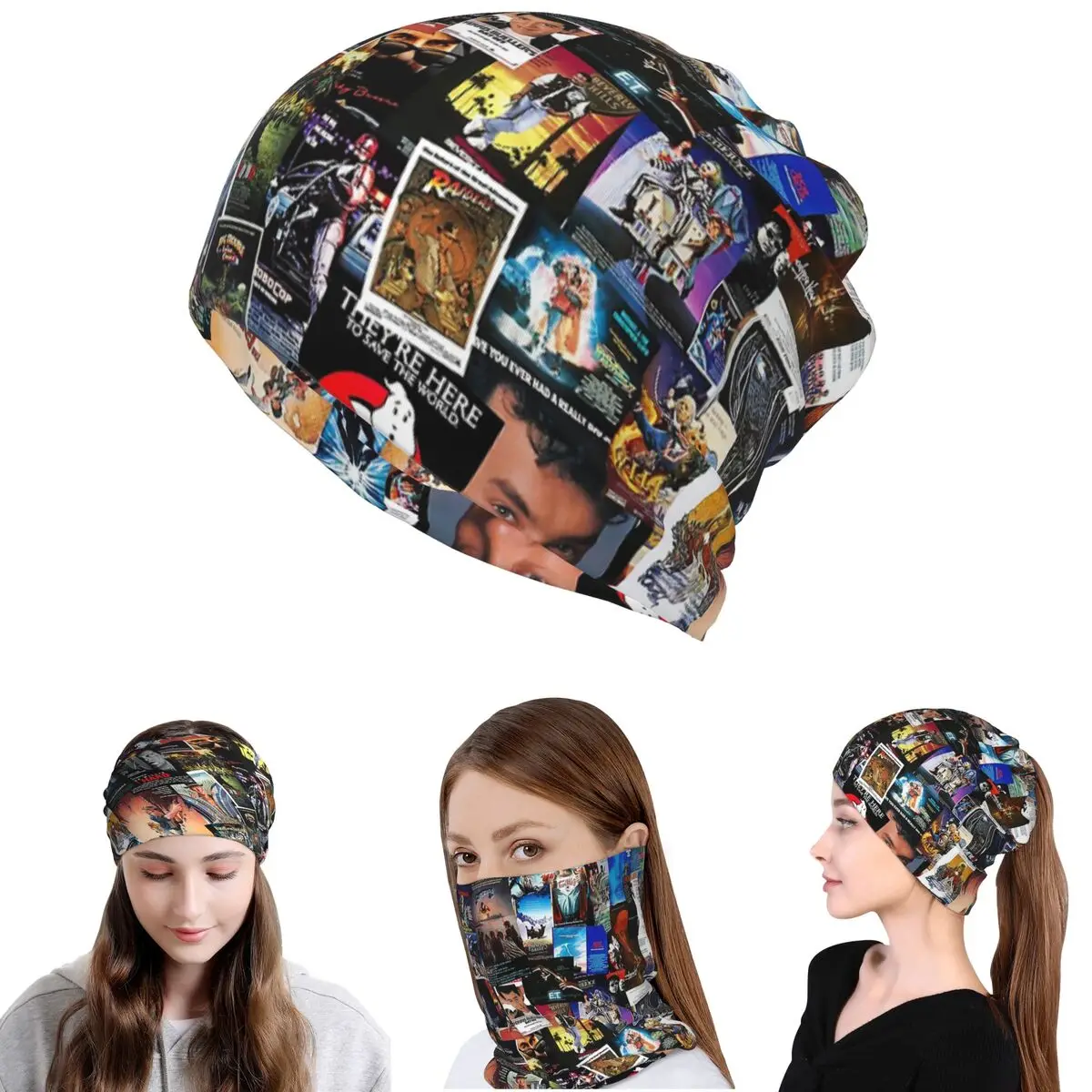 

Многофункциональная маска-бандана/шарф/шапка-бини с принтами кинопостеров 80-х годов для мужчин и женщин, дышащая