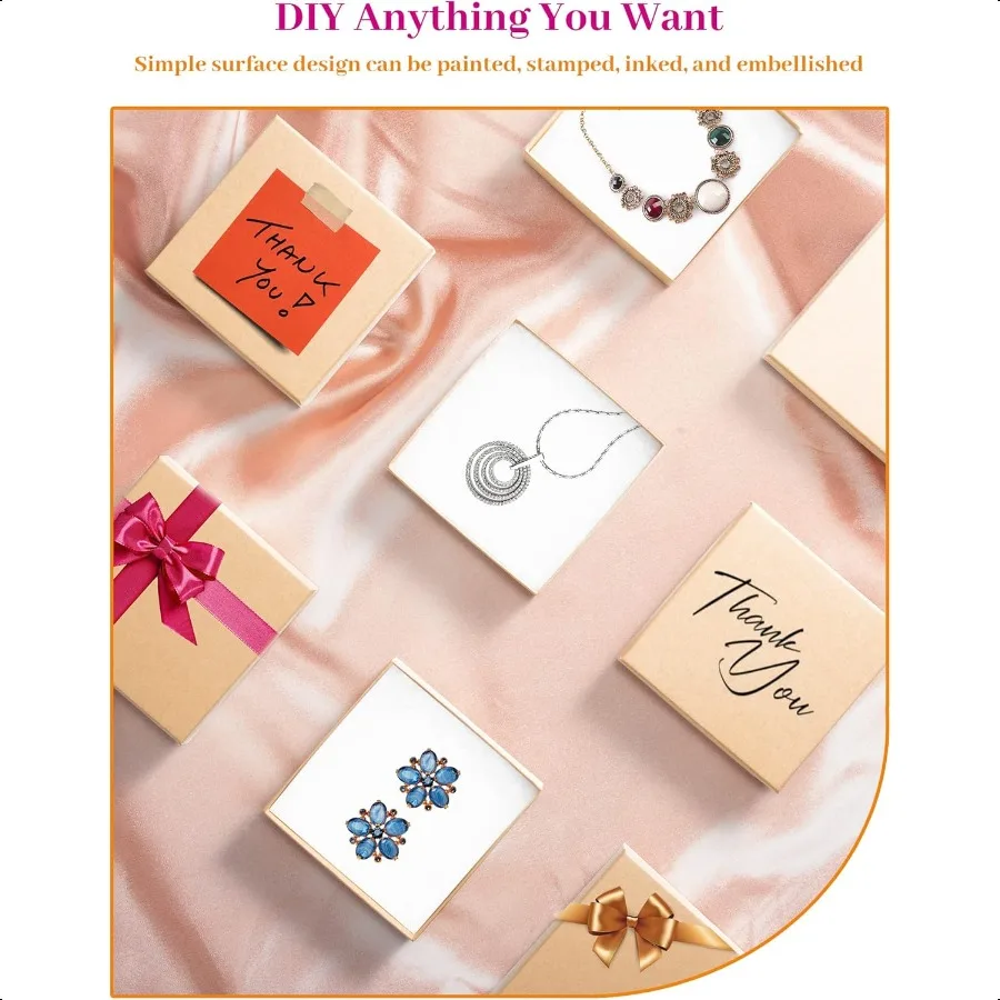 Cajas de regalo de joyería 3,5x3,5x1 pulgadas 20 piezas caja de regalo pequeña mate con tapas cajas de joyería de cartón pequeñas con relleno de algodón y Li