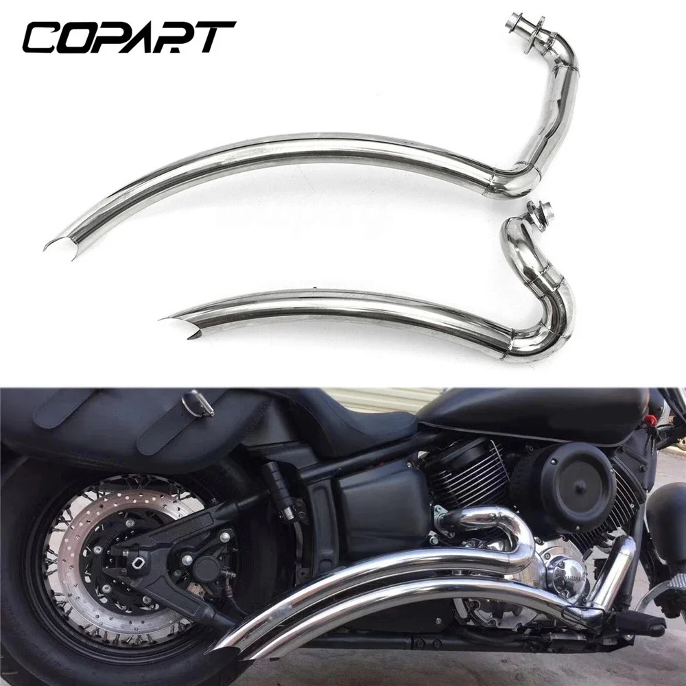 Voor Yamaha V Star 1100 Dragstar Xvs1100 All Years Motorcycle Slash Cut Uitlaatsysteem Pijp Dempergeluiddempers Met Schotten Chroom