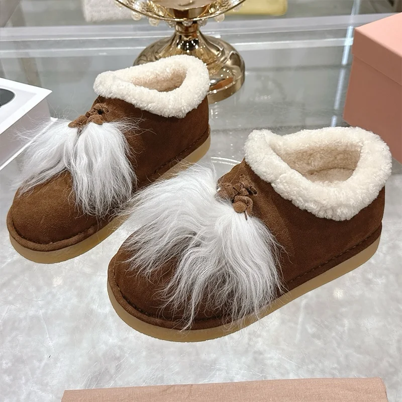 

High quality 2025 winter new style women's plush frill pendant suede snow boots with reversed suede upper 25101035