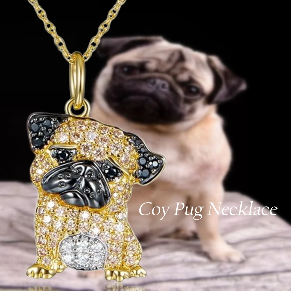 Exquisite and Cute Coy Pug Pendant Necklace for Women Elegant Pet Puppy Jewelry Animal Accessories Birthday Gift for Dog Lovers