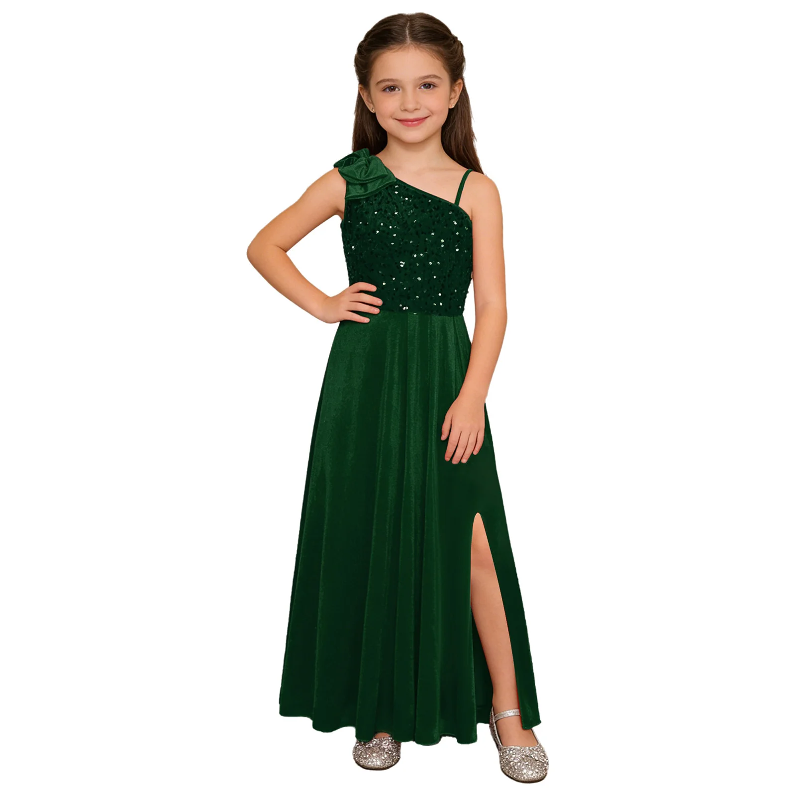 Elegant Girls Junior Bridesmaid Dress One Shoulder Slit Flower Girl Dress for Wedding Party Festive Costume Children's Dresses view 4