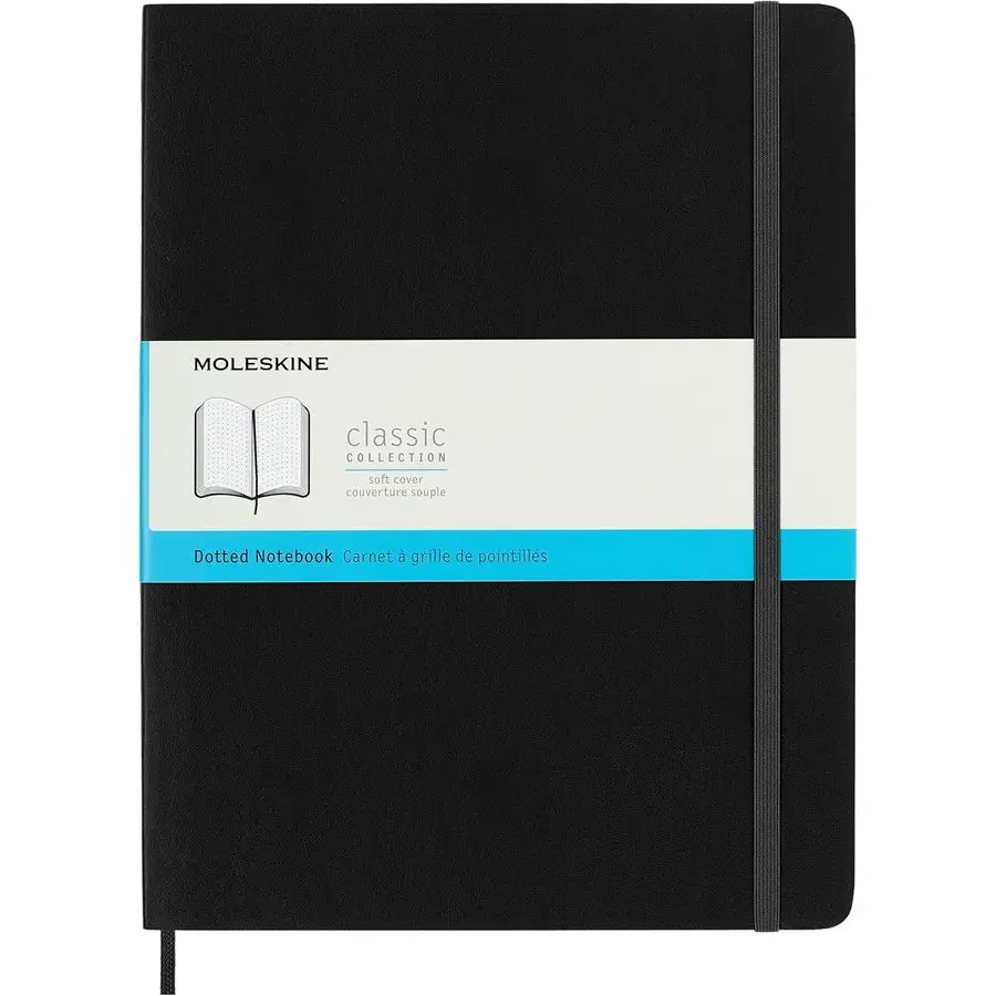 

Classic Notebook, Soft Cover, XL 7.5 x 9.5 Dotted, Black, 192 Pages