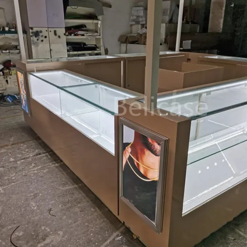 custom，Modern Jewelry Store Cabinet Display Counter Jewellery Showcase with Light Luxury Jewelry Accessories Kiosk