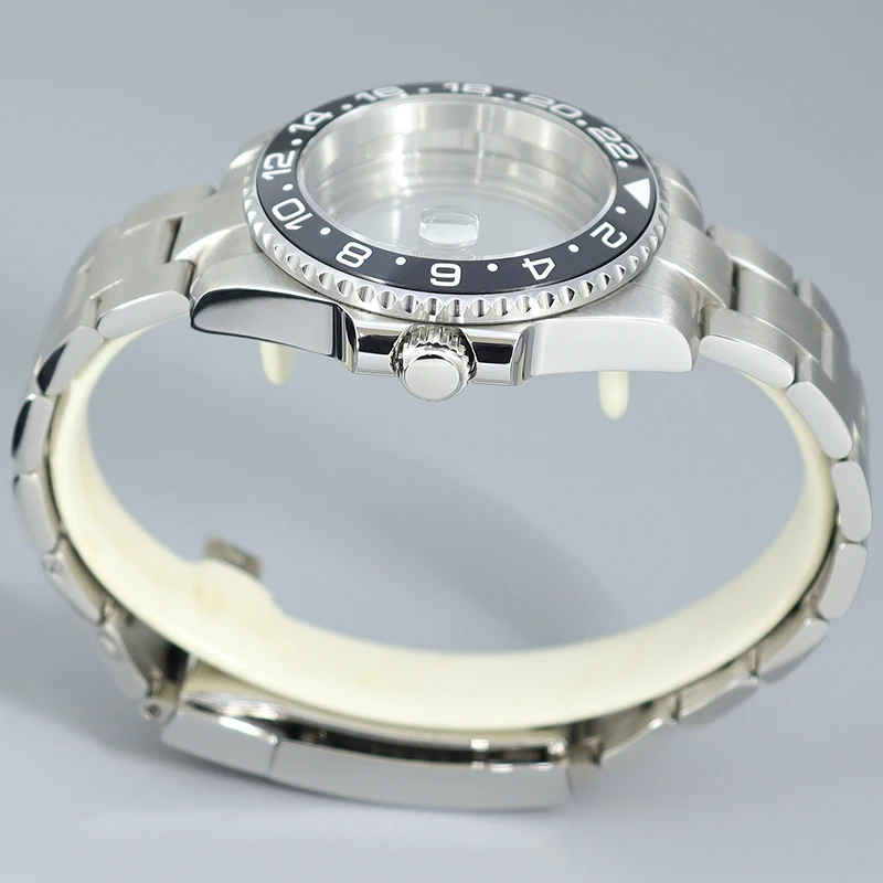 Casing jam tangan NH35 40MM tali besi tahan karat disikat kristal safir cocok Seiko NH35 NH36 4R36 8215 2824 gerakan untuk GMT MASTER