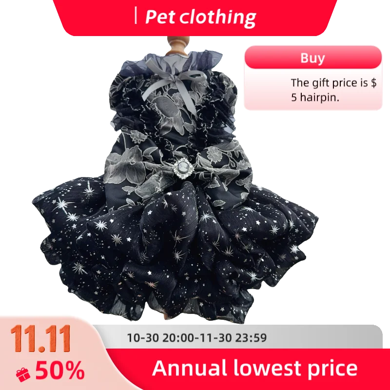 

Pet dog cat clothes vintage gown handmade original design starry puff skirt all season festival photography outfit for dogs