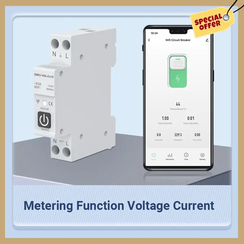 Умный автоматический выключатель Tuya WIFI со стабильной производительностью 1P + N 1A-63A Регулируемая DIN-рейка с измерением Работа с Smart Life Alexa Home