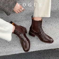 Woman Ankle Boots RoundToe Sheepskin Ladies Shoes Korea Style Modern Botas Autumn Spring Saily Shoes Baclk Slip On Winter Botas