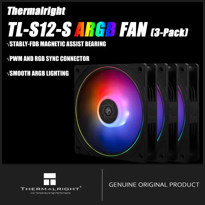 

Thermalright 120mm Case Fan TL-S12-S CPU Cooling Fan ARGB 120mm Slient-Balance Fan Reverse Airflow Fan(3-Pack/1-Pack)