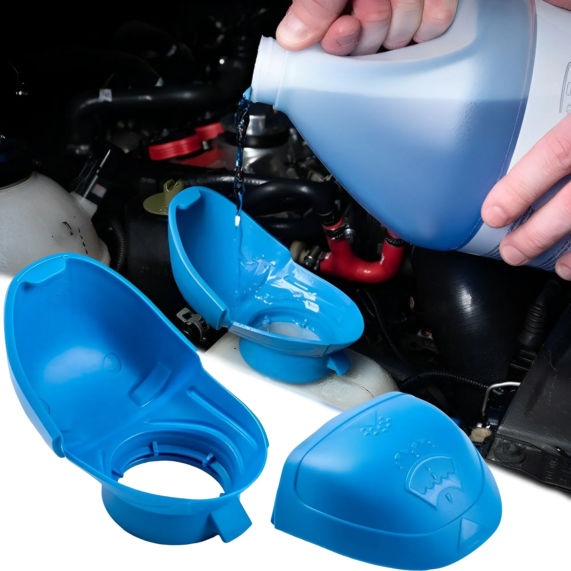 Blue Car Wiper Washer Fluid Filler Lid Funnel Tank Reservoir Cap Wiper kettle Cover Universal For VW Audi SKODA Auto Accessories