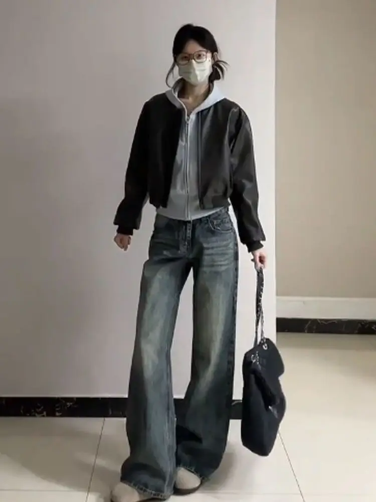 

Women Jeans High Waist Splicing American Fashion Flared Bell Bottom Bootcut Trumpet Leg Lengthening Pear Shaped Silhouette