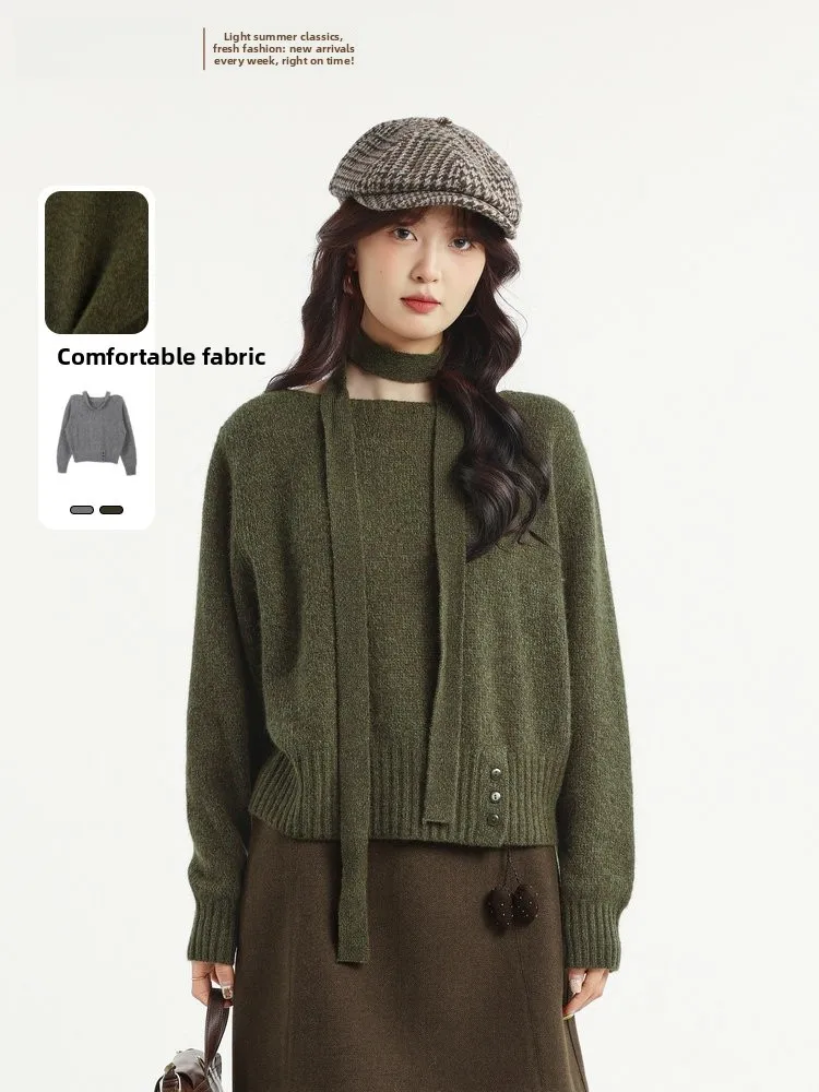 

Ladies' Knitted Sweater Overhead Lazy Ne Hanging Spring 2026 New Sle Ele Loose Fit Long Sve round Ne Pure Color