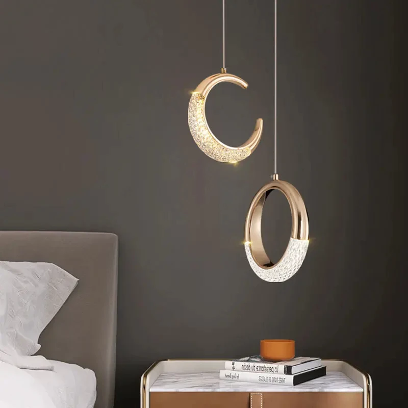 Luce di lusso camera da letto illuminazione lunga linea moderna minimalista Bar lampada a sospensione luna divano comodino piccola luce a