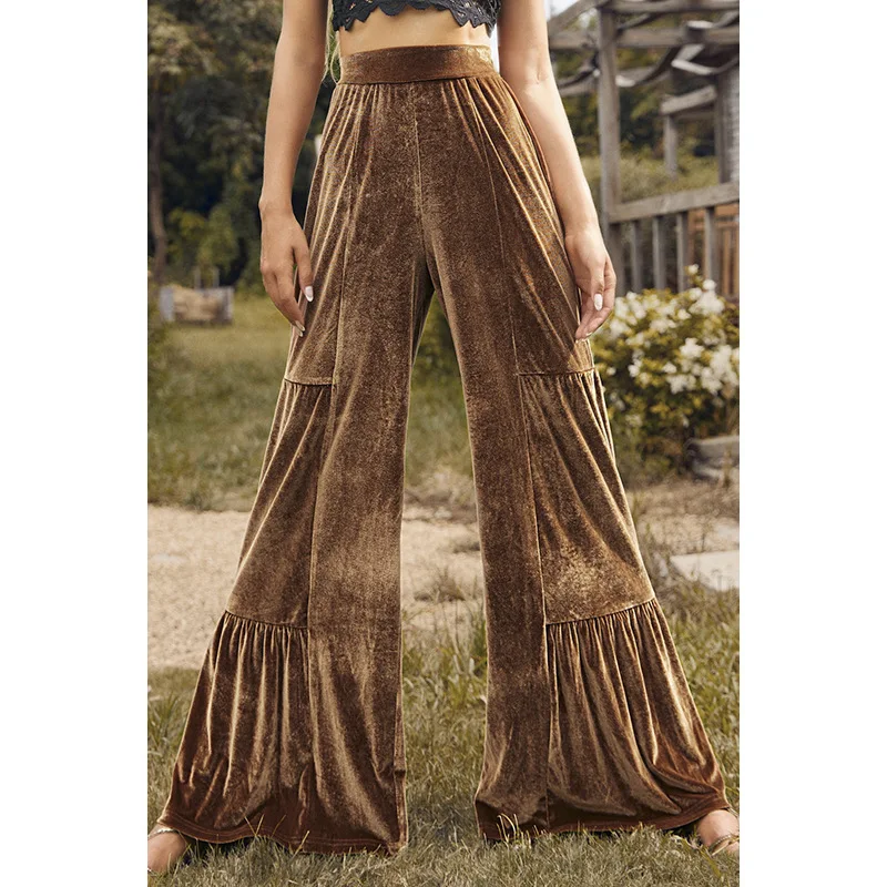 2024 New Autumn and Winter Solid Color Wide-leg Trousers for Women Retro High-waisted Floor-length Casual Pants for Women