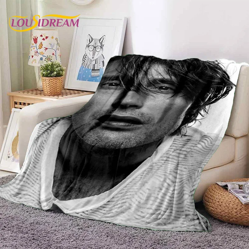 Mads Mikkelsen 3D Actor StarSoft Blankets,Keep Warm Throw Blanket Comfortable Blanket for Picnic Beds Sofa Home Bedroom Gift Kid