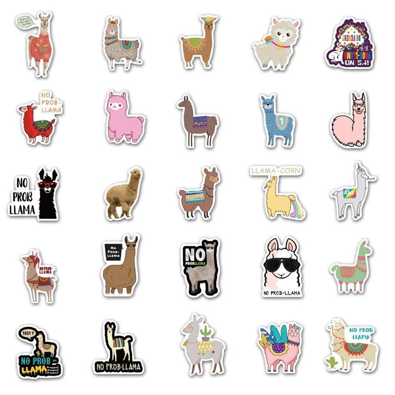 Pegatinas de dibujos animados para niños, calcomanías impermeables de animales de oveja, Camel, Llama, Alpaca, 50 piezas