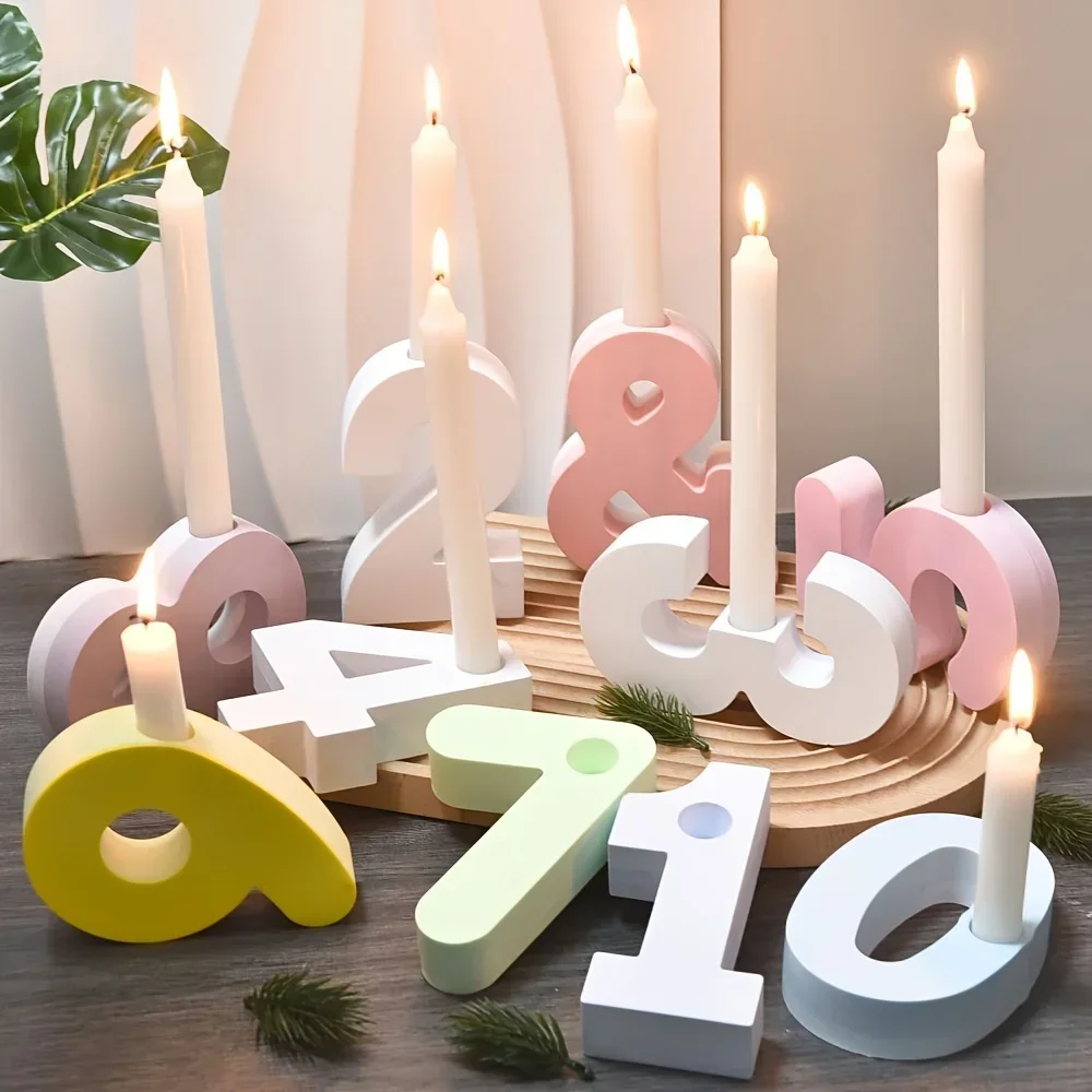 2026-2pcs DIY Silicone Candle Holder Mold Kit-Numbers 0-9&Symbols Perfect for Resin Plaster Crafts Home Decor Table Centerpieces