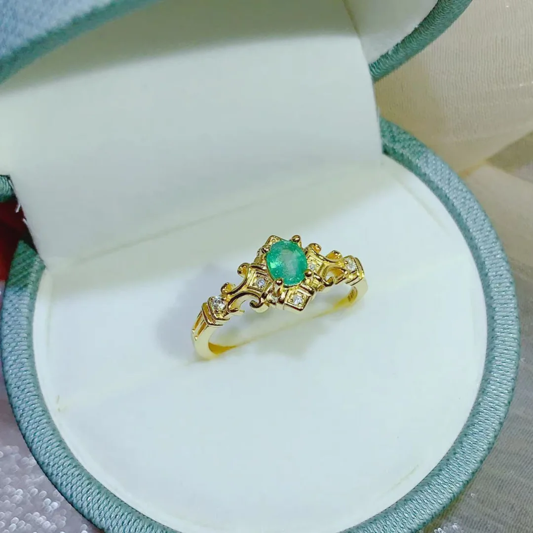 Ethnic Style Natural Emerald Ring 4*5mm S925 Sterling Silver Inlay Fresh Green Daily Party Jewelry for Ladies - view 5